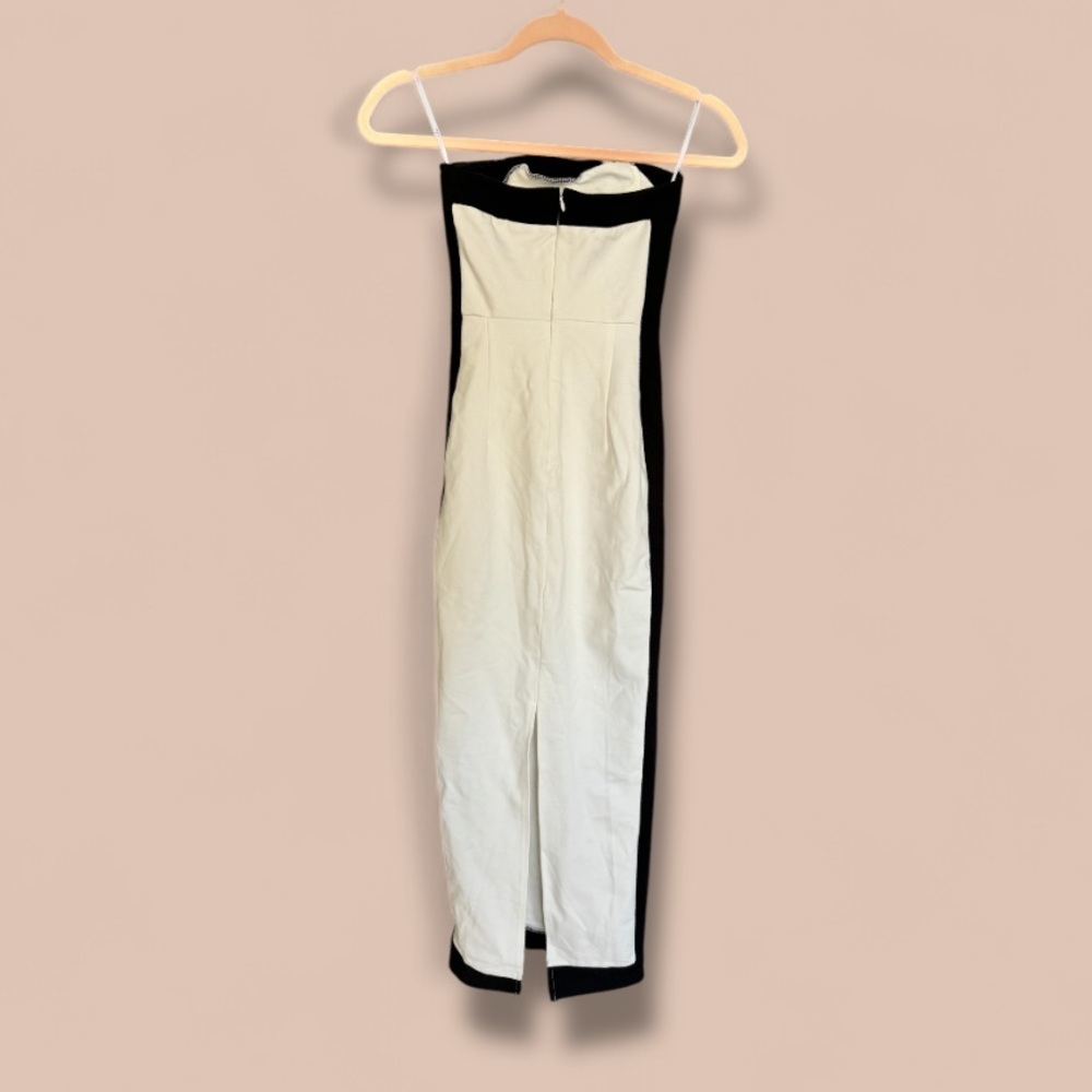 Impressive Edge White Color Block Strapless Midi … - image 4